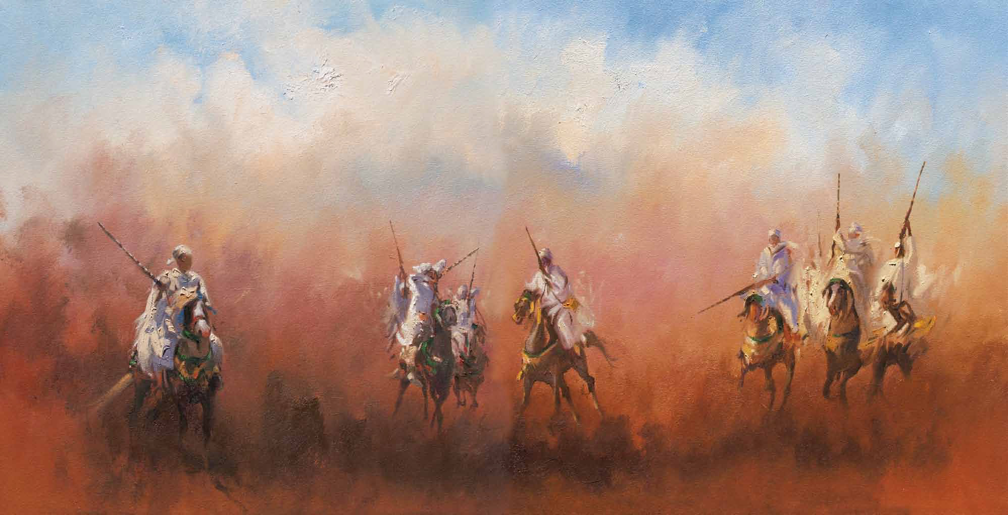 Les cavaliers Huile sur toile 74 x 144 cm