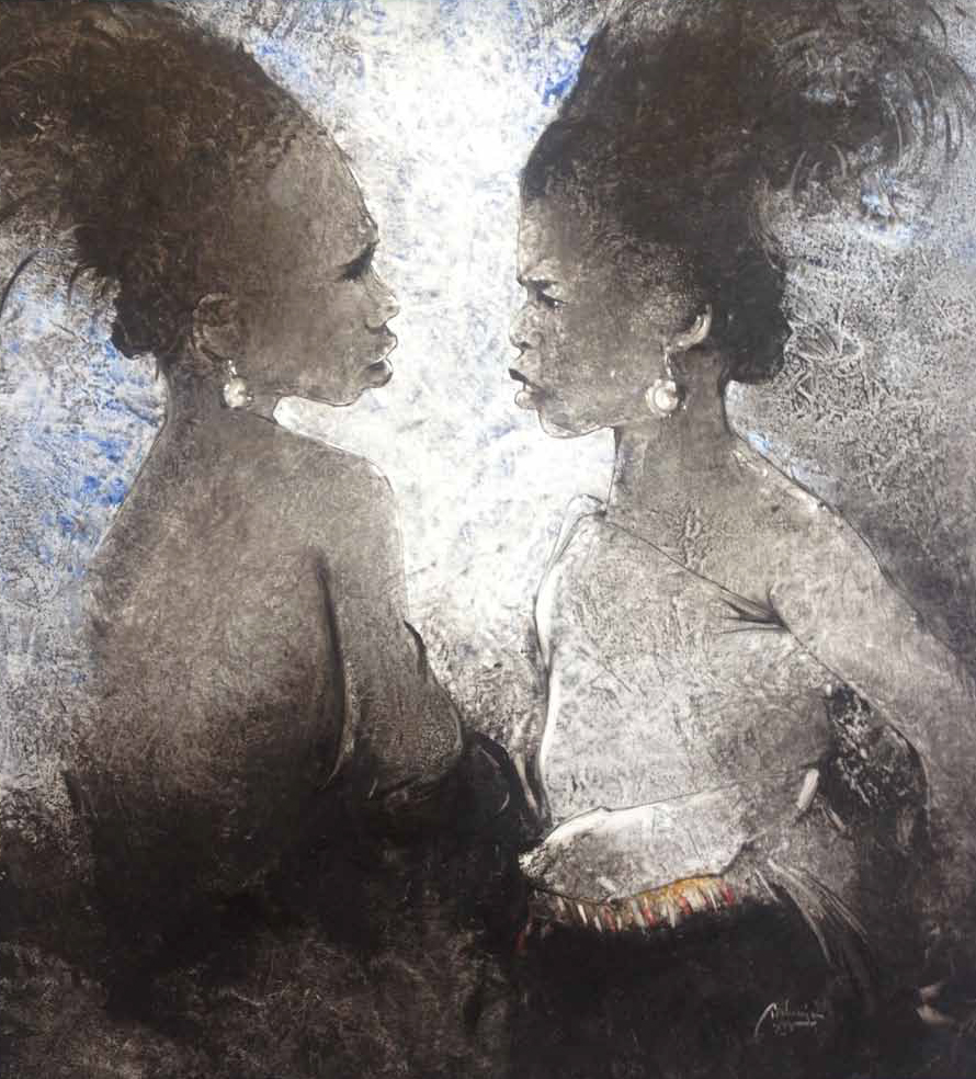 Les deux femmes Huile sur toile 100 x 100 cm