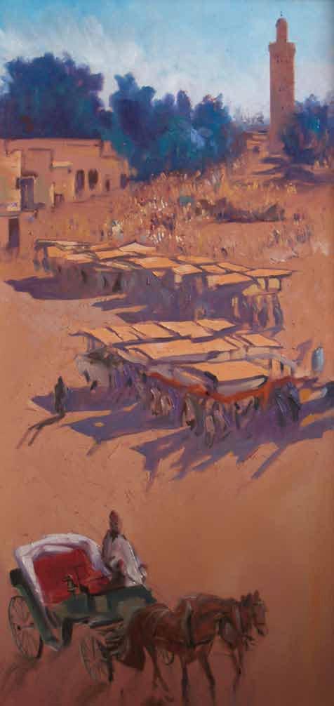 Place of Jamae El Fnaa in Marrakech Oil on canvas 100 x 50 cm